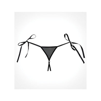 Adore Allure crotchless lace black panty with hip ties one size, on a white background