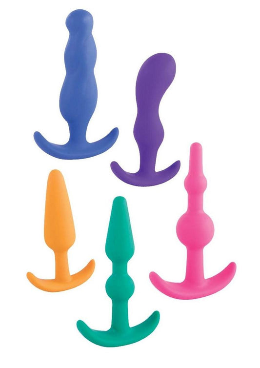 Set of colorful silicone butt plugs on a white background, Anal Lovers Kit Silicone Anal Plugs - Multicolor Nasstoys