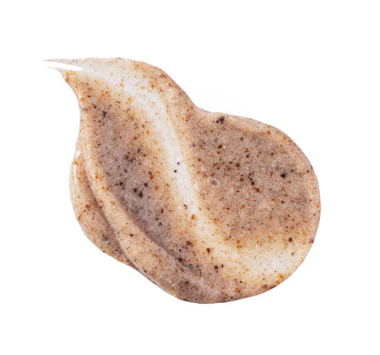 Swirl of brown and beige cream Beaver Butter Body Polish Cream Scrub on a white background