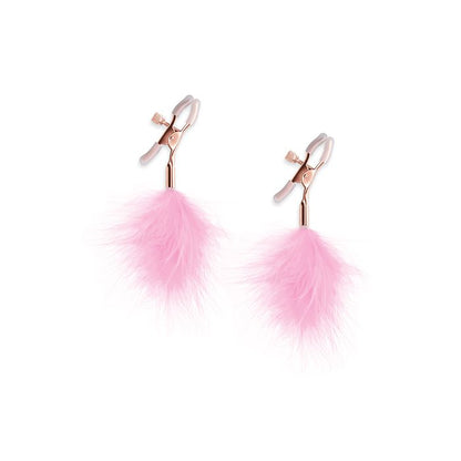 Bound F1 Nipple Clamps with pink feather adjustable rose gold clips