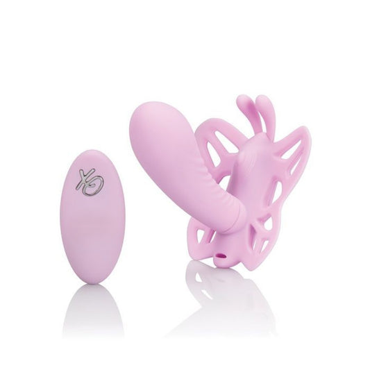 California Exotics Venus G vibrator with remote control, showing dual-action desi