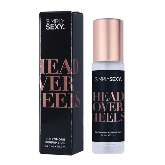 Simply Sexy 'Head Over Heels' perfume oil bottle and packaging on a white background new packaging by Classic Brands.