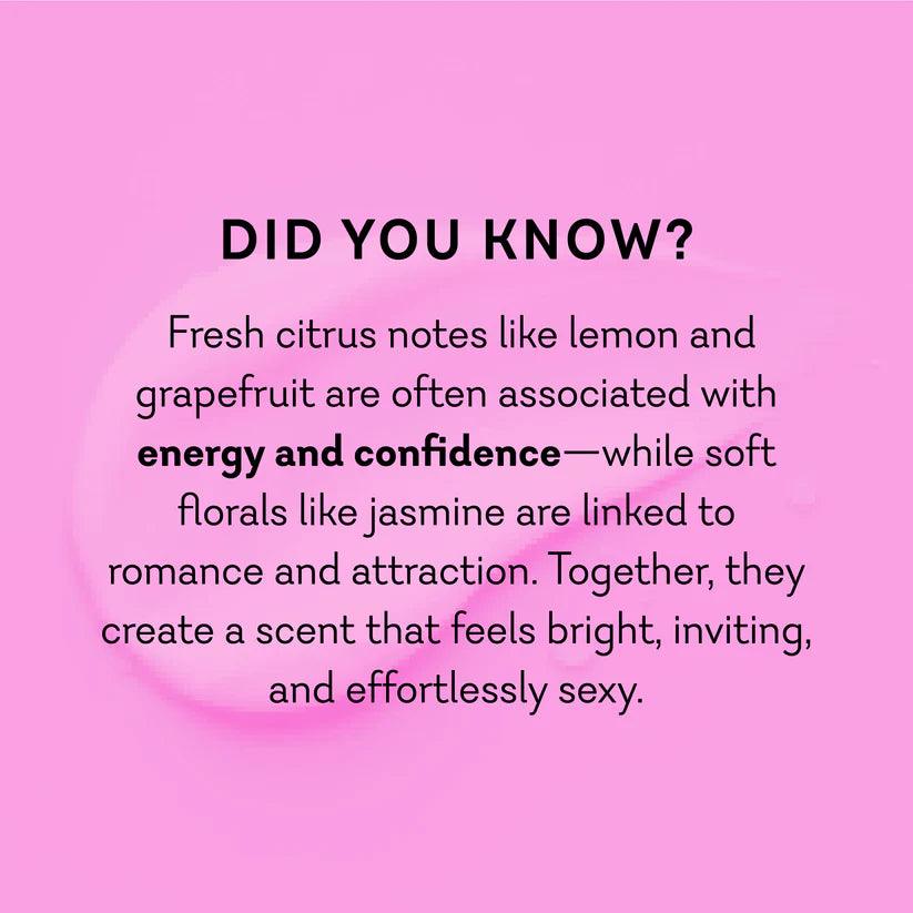 Pink background with text about scents and their associations