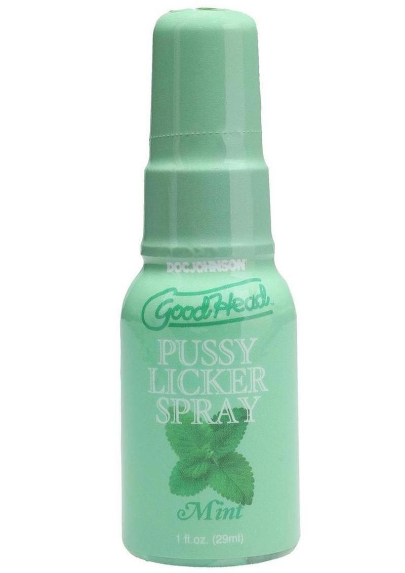Doc Johnson GoodHead Pussy Licker Spray Mint 1 oz green bottle on white background