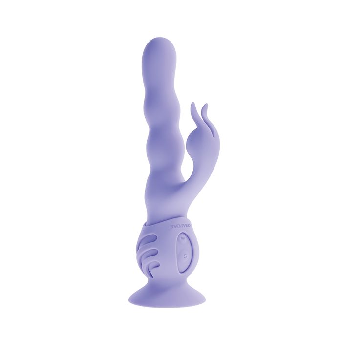Purple Evolved Wiggly Bunny Vibrator with Suction cup attachment on a white background
