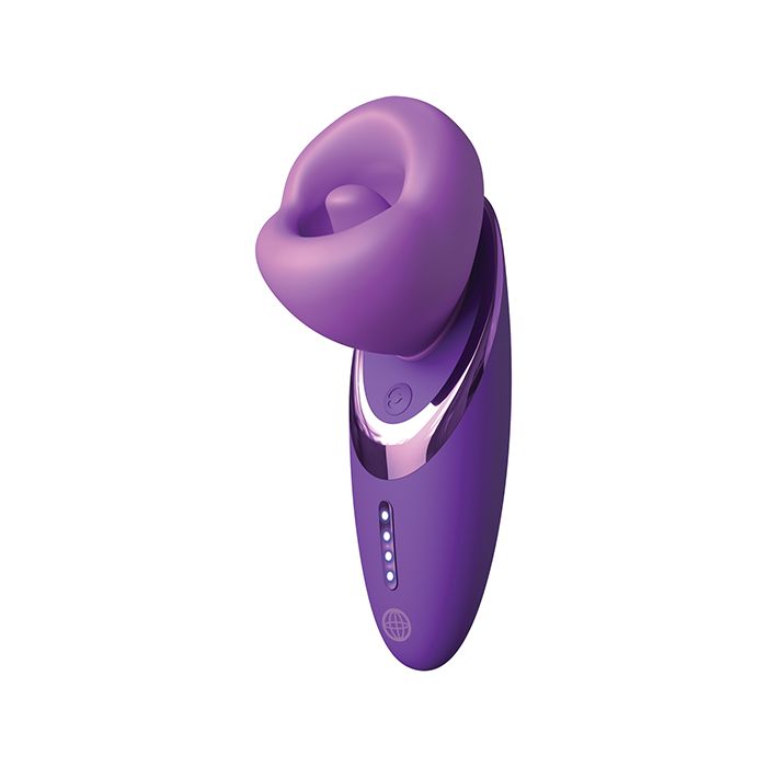 Side angle of Pipedream Purple Fantasy for her Pleasure Sucker on a white background