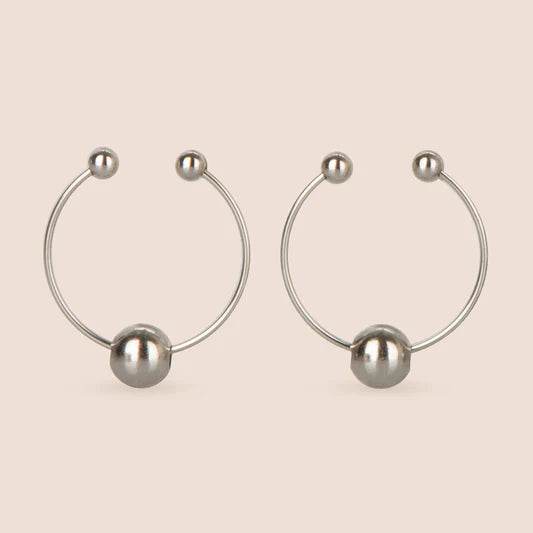 Fetish Fantasy Non-piercing silver bull nipple rings with sliding ball – erotic clip-on nipple jewelry