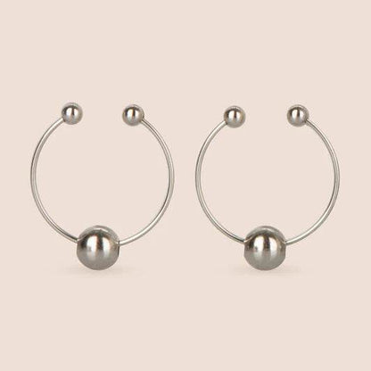 Fetish Fantasy Non-piercing silver bull nipple rings with sliding ball – erotic clip-on nipple jewelry