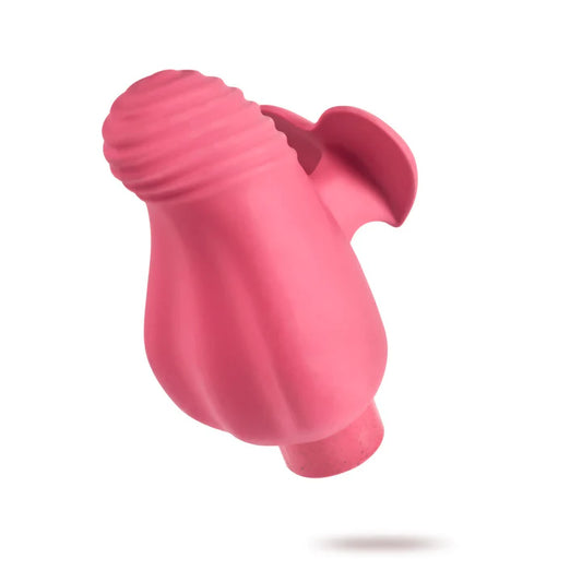 Blush Gaia Coral Finger Vibrator silicone sleeve on a white background