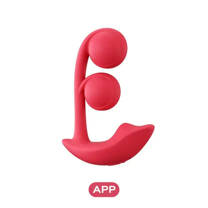 Watermelon red dual orb Melody vibrator device with 'APP' label on a white background