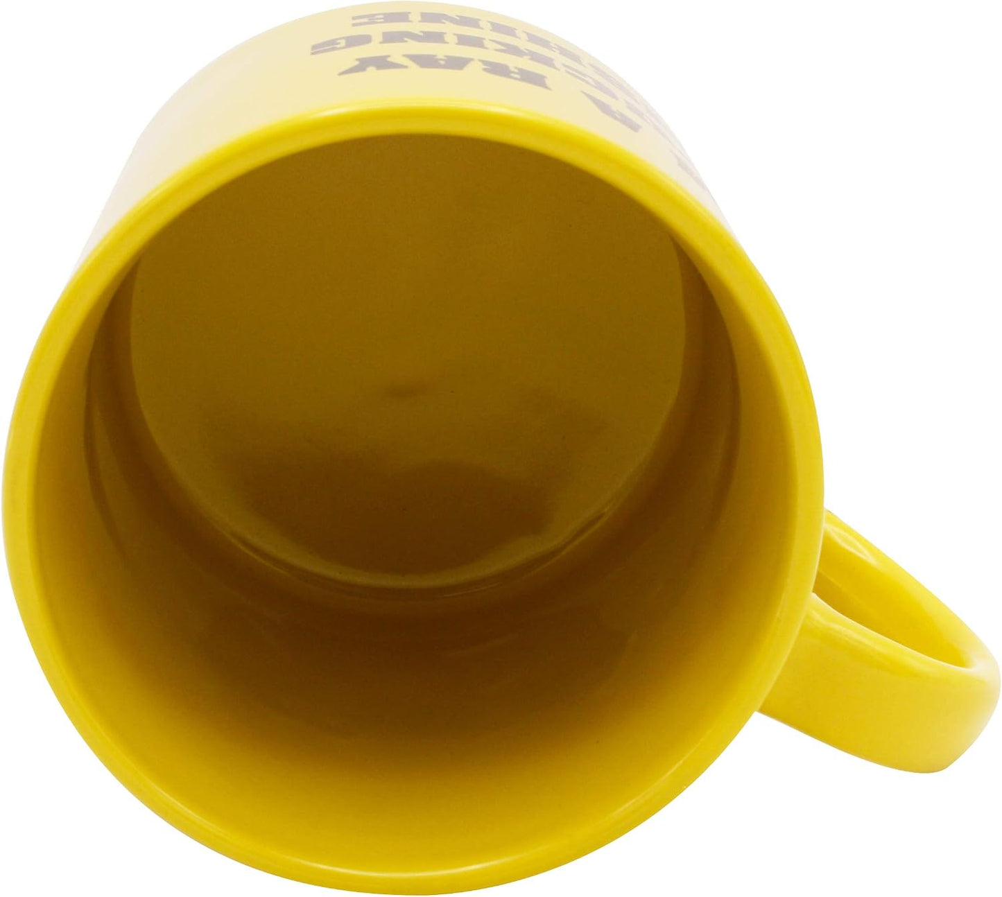 Island Dogs yellow 22 oz I am a ray of f*cking sunshine coffee mug featuring inside of cup on white background