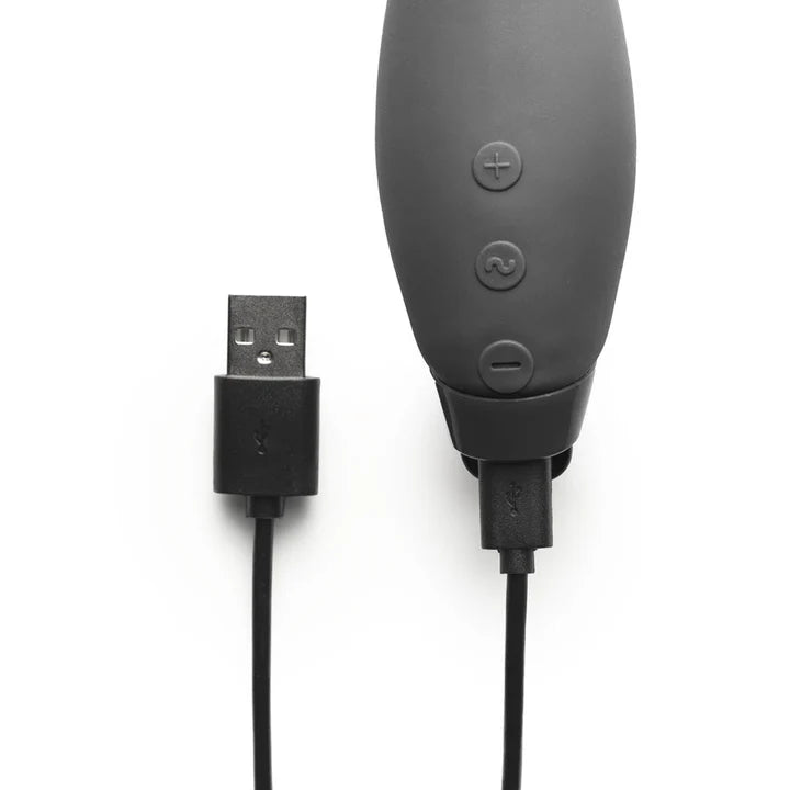 Black Je Joue Hera Flex Rabbit Vibrator with USB cable on a white background