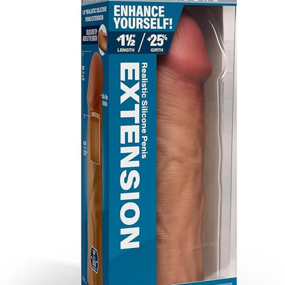 Realistic Jock medium realistic silicone penis extension packaging with blue and white design.