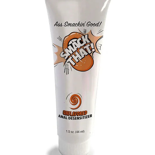 Tube of 'Shack That!' anal desensitizer on a white background