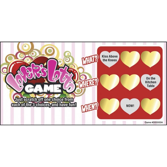 Scratched-off Lover’s Lotto card revealing a romantic or sexy activity for couples