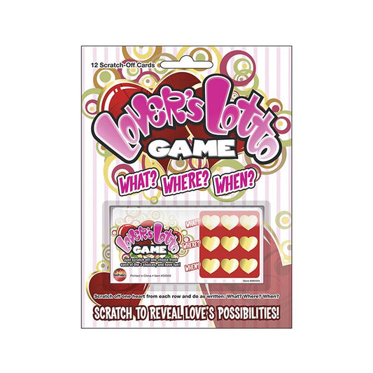 Lover’s Lotto scratch-off intimacy game for couples, showing packaging and unopened cards