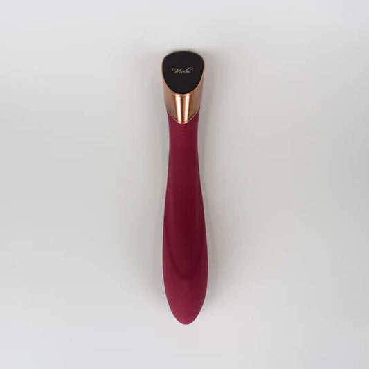 Manto Touch Panel G-Spot Vibrator Wine Red on a gray background