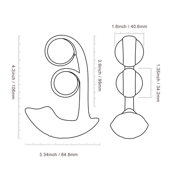 Measurement chart of Honey Play Box Melody kegel exercisor vibrator with dimensions labeled