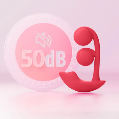 Red Melody kegel exerciser vibrator with '50dB' label on a pink and white background