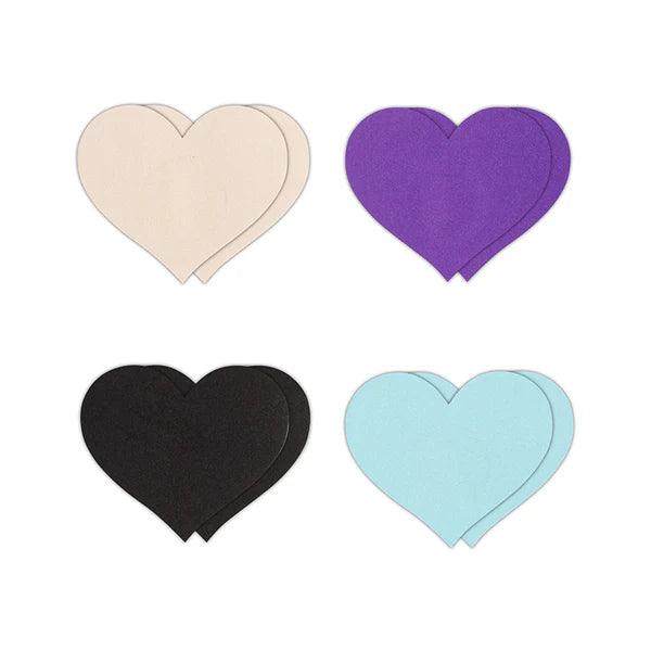 NSNovelties Pretty Pasties in a box with 4 diffferent colored one-time use heart shaped pasties.