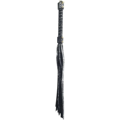 Black Ouch Florence Collection leather flogger with decorative handle on a white background