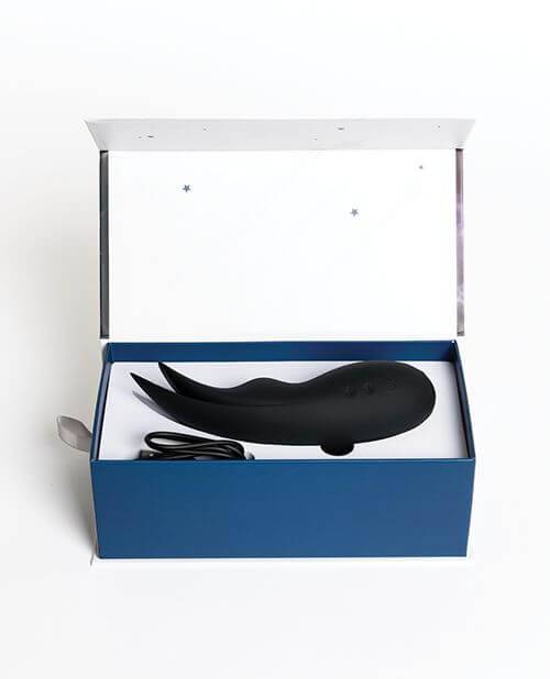 Our Erotic Journey Space Eclipse Bunny Clitoral vibrator in a blue box on a white background