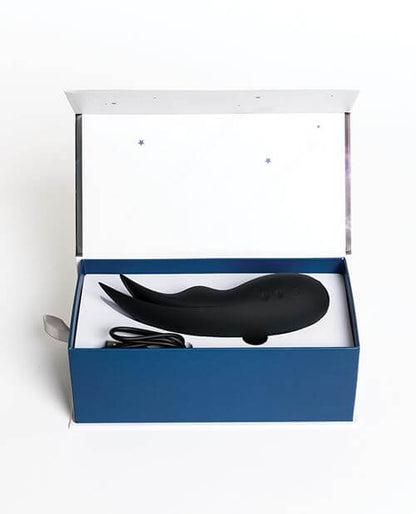 Our Erotic Journey Space Eclipse Bunny Clitoral vibrator in a blue box on a white background