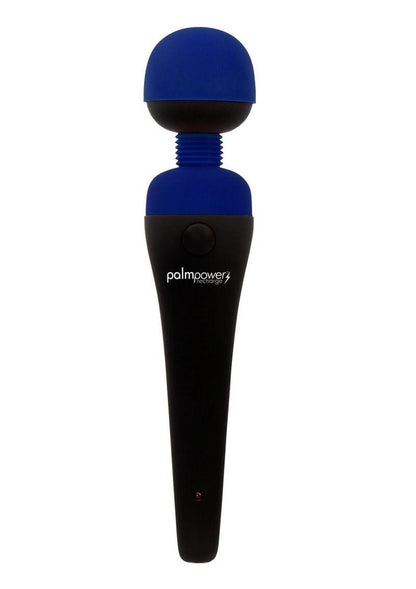 PalmPower Black and blue handheld massager with 'palmpower' branding on a white background