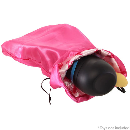 Black toy with a pink drawstring bag on a white background Antibacterial Adult Toy Storage Bag - Pink Pussycat