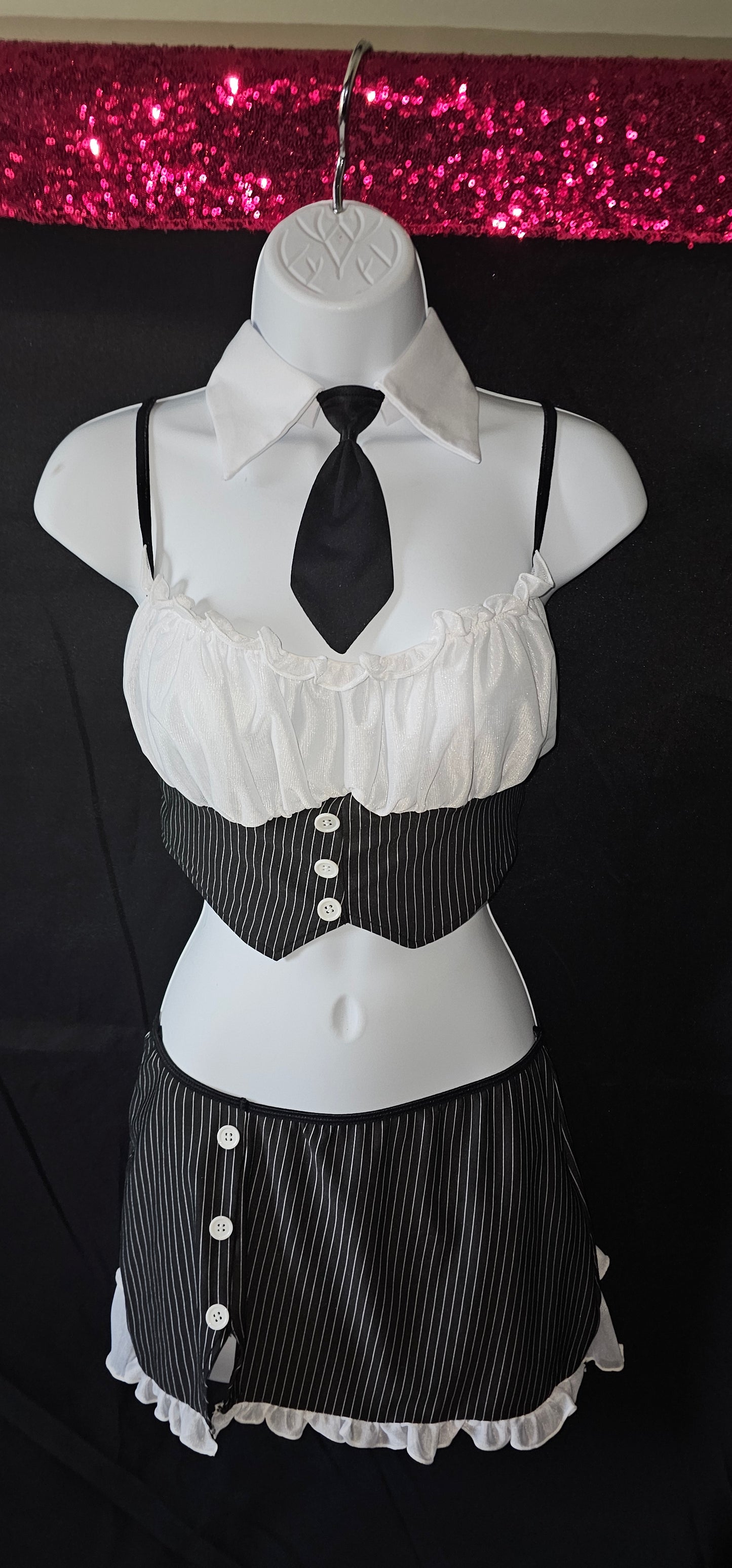 Rene Rofe Pinstripe lingerie set front view
