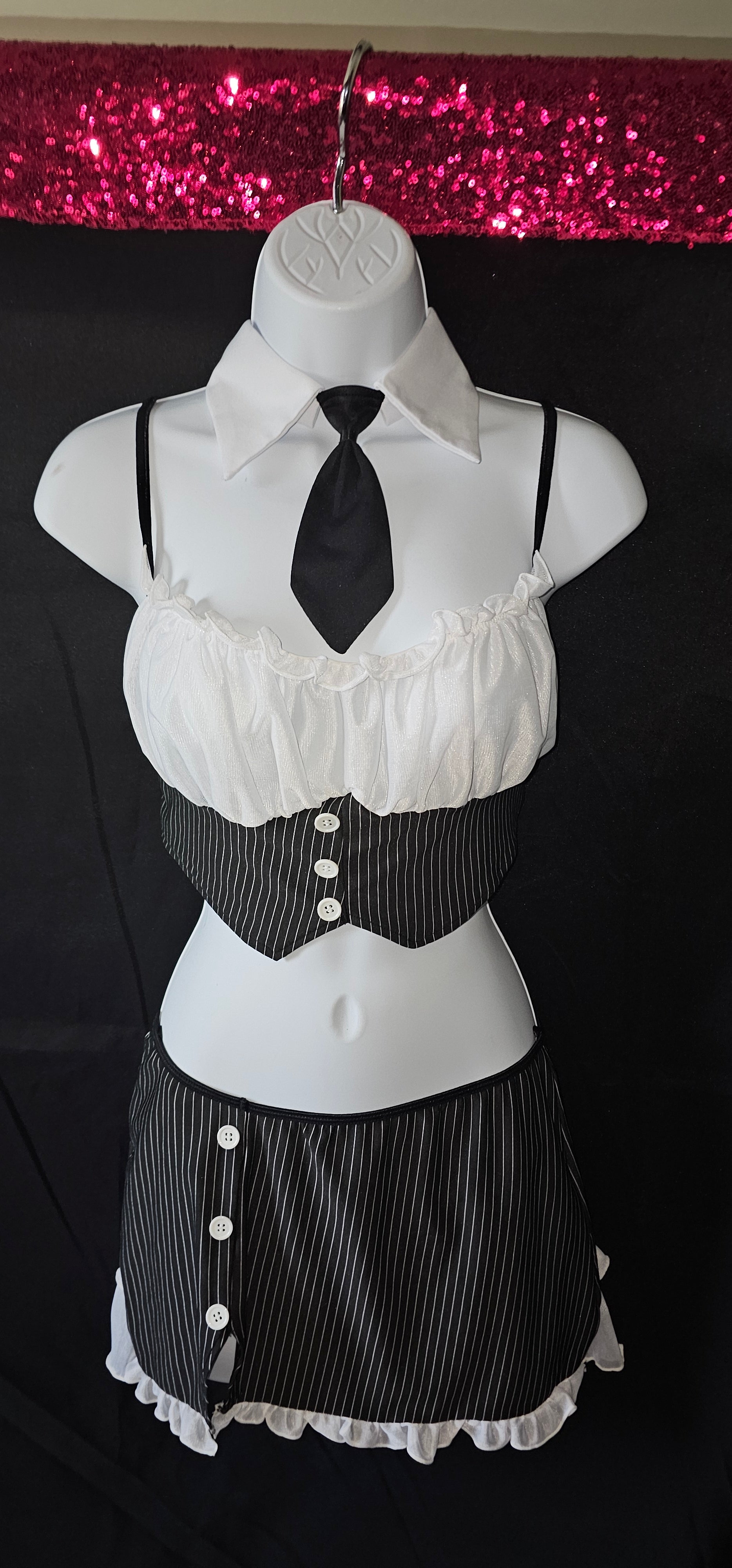 Rene Rofe Pinstripe lingerie set front view