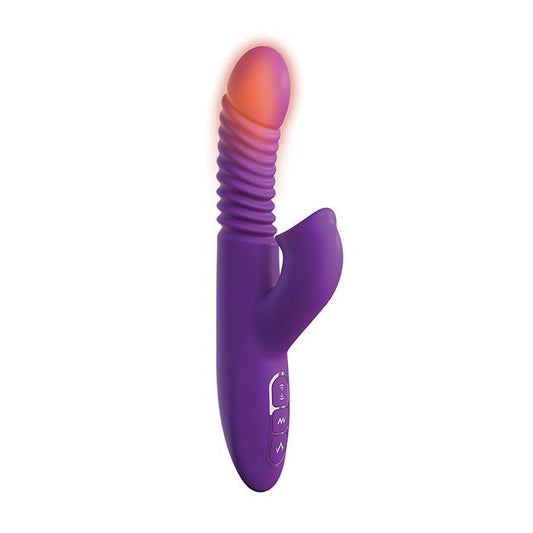 Heated Thrust & Tease pink vibrator with clit stimulator and warming shaft