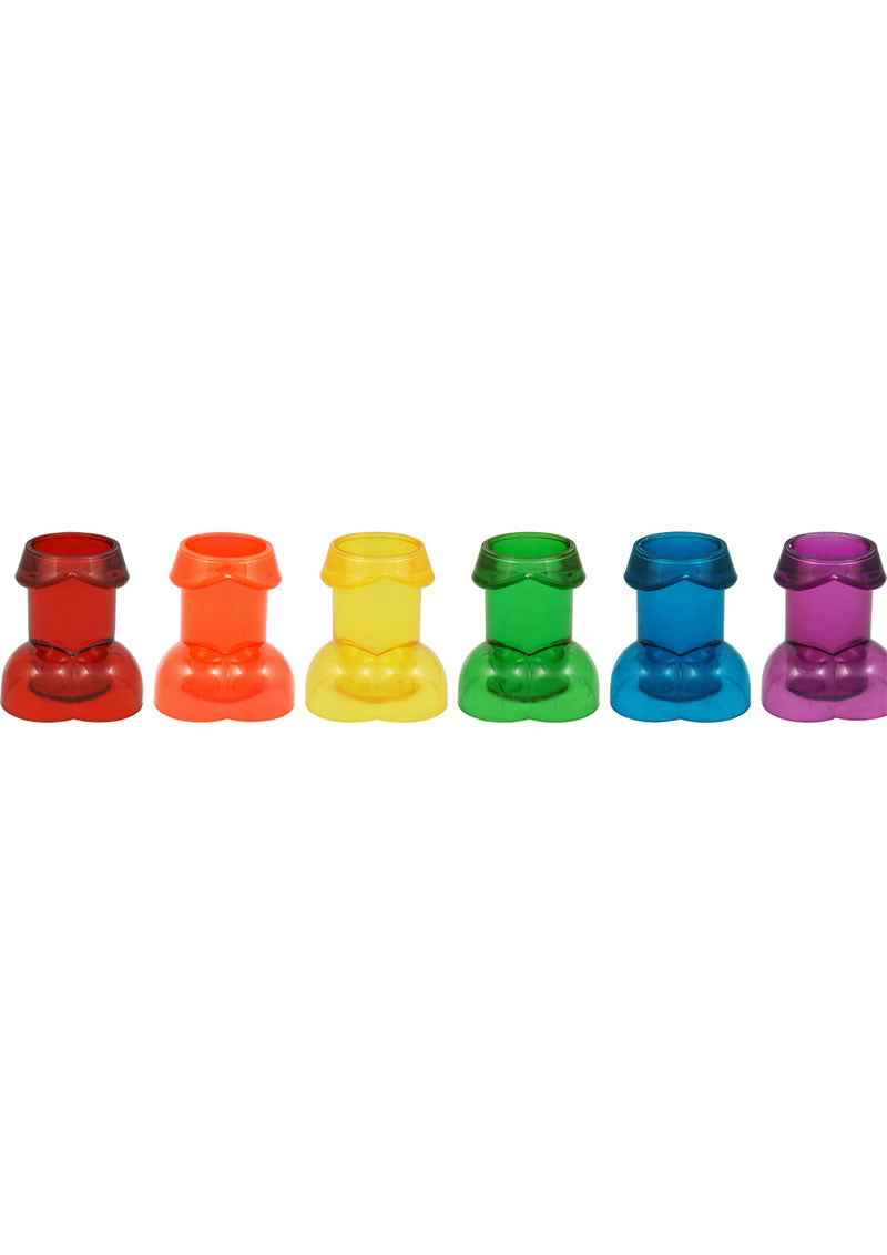 Rainbow Penis Shot Glass Set (Set of 6) on a white background