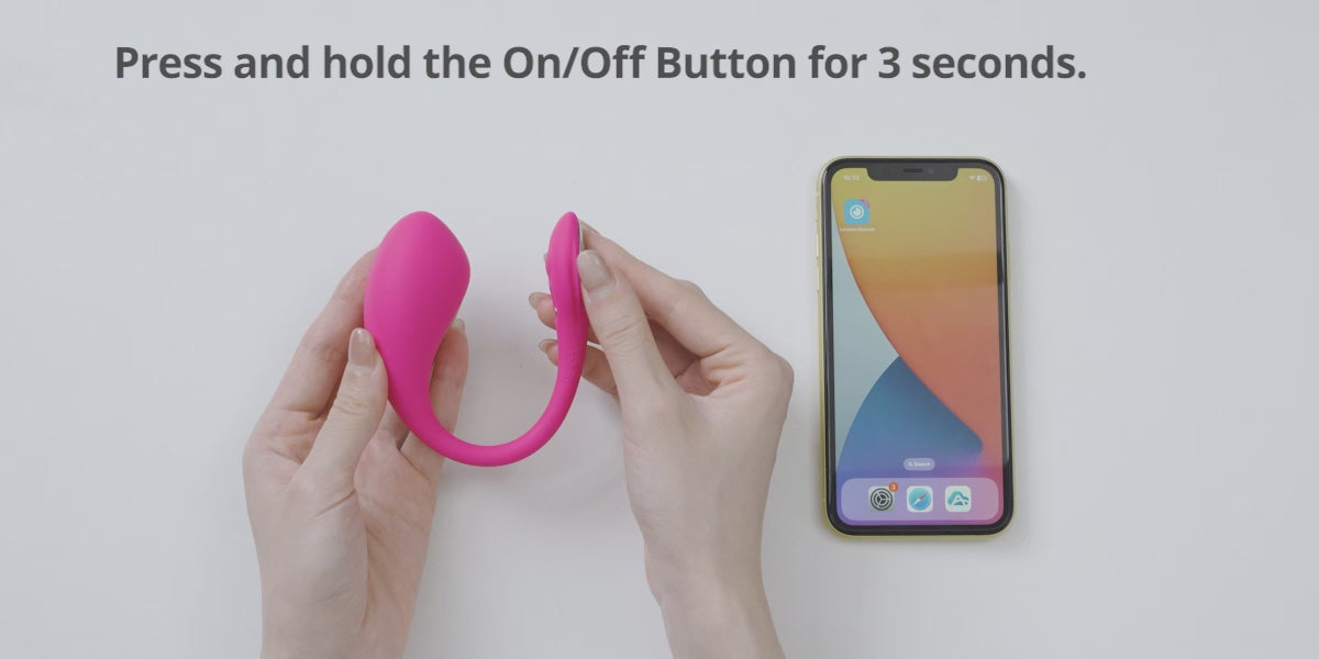 Instructional Video on how to use Lovense Lush 4 App-Controlled Rechargeable G-Spot Silicone Vibrator featuring woman's hands holding product and using app on phone