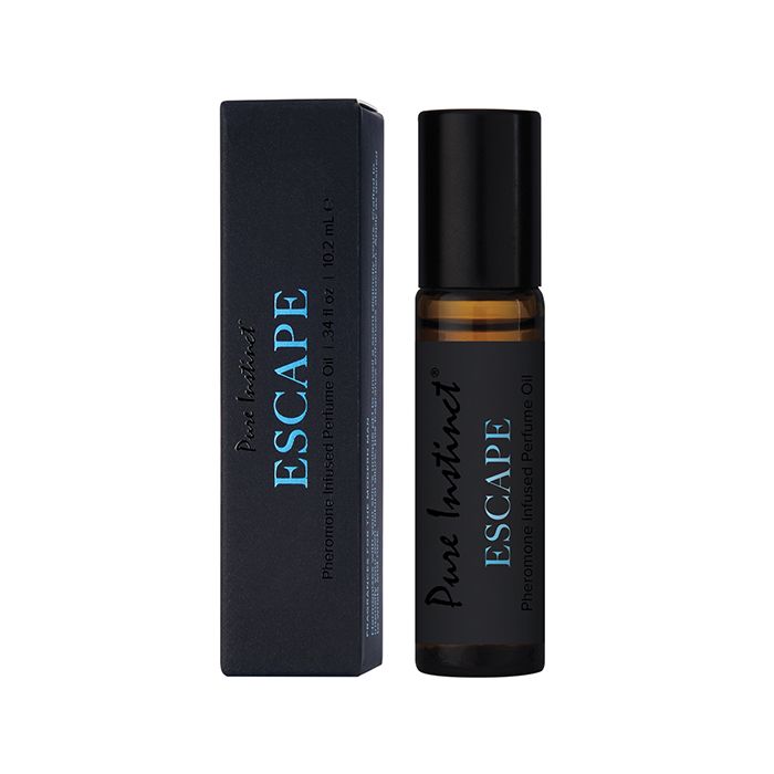 Pure Instinct Escape Men's Pheromone Cologne bottle with cap – citrus, pepper, and vetiver fragrance