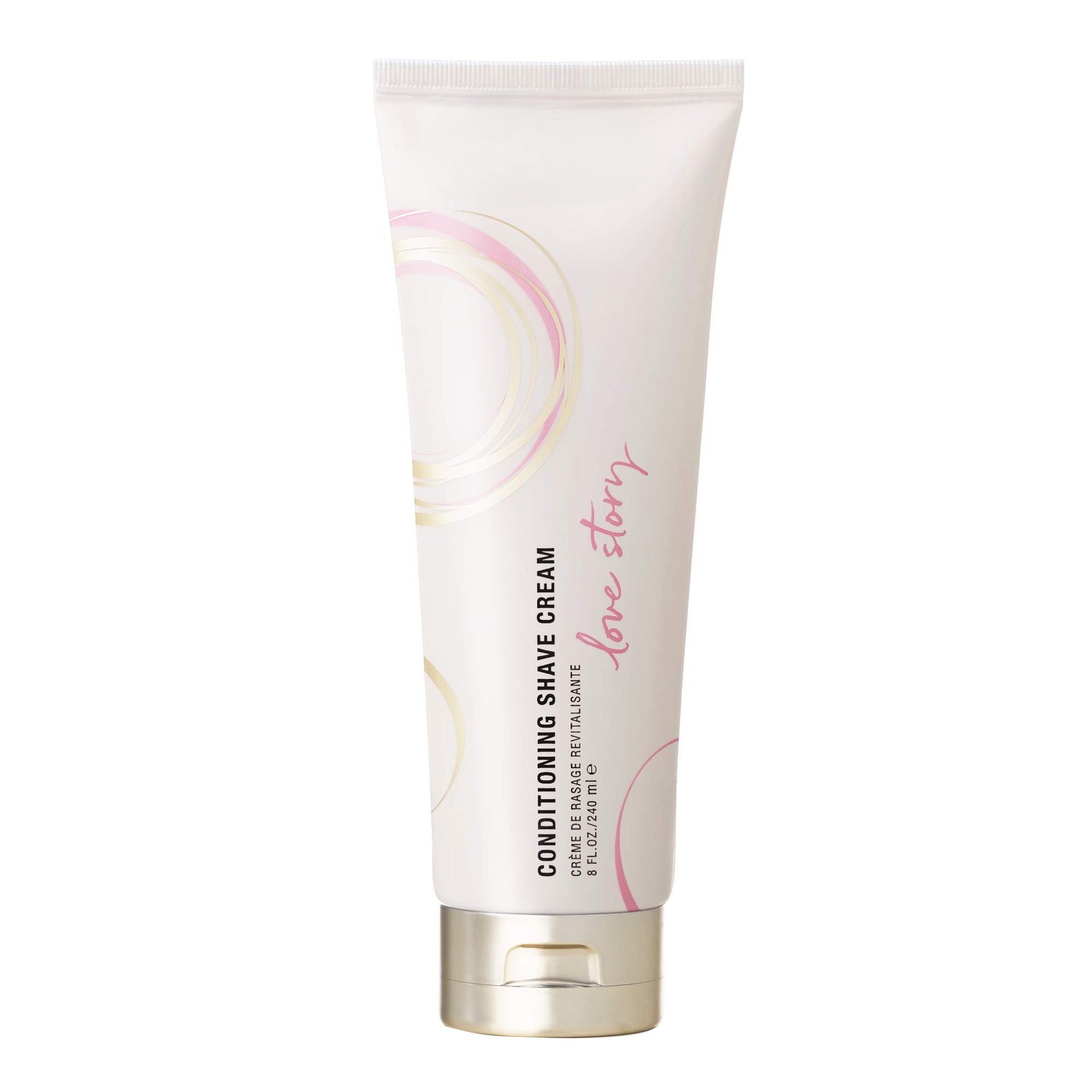 Pure Romance Rash Free Conditioning Shave Cream tube with 'love story' text on a white background