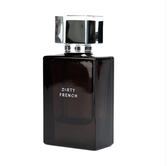 Pure Romance Black perfume bottle labeled 'Dirty French' featuring new packaging on a white background