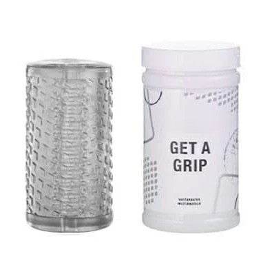 Pure Romance Get A Grip pleasure stroker men's sleeve and storage container.