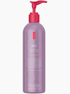 Purple bottle with red pump featuring Pure Romance Heli Lavender Chamomile Nourishing Body Lotion