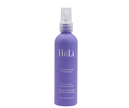 Purple bottle of Pure Romance Heli Lavender and Chamomile refreshing fragrance mist on a white background