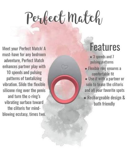 Pure Romance Perfect Match Rechargeable C-Ring Vibrator with list of features