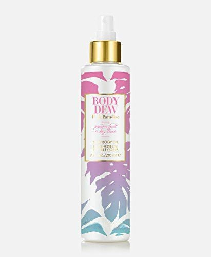 Pure Romance Pink Paradise body oil with tropical-themed label, passionfruit and lime scent