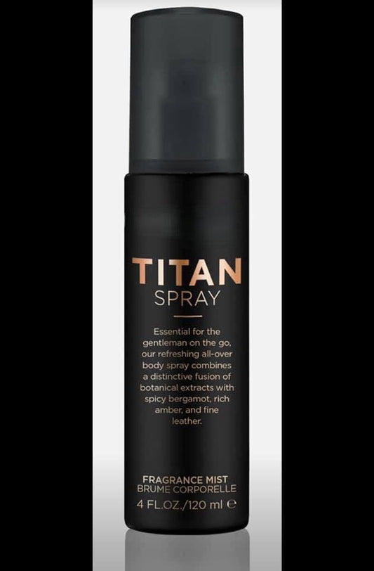 Black Pure Romance Titan Spray bottle on a gray background