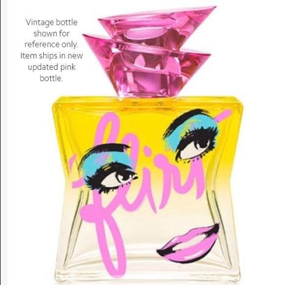 Colorful vintage Pure Romance Truly Sexy Flirt perfume with face on bottle on a white background