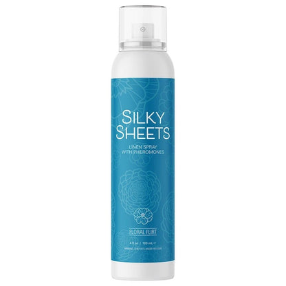Silky Sheets linen spray bottle on a white background