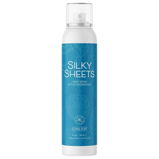 Silky Sheets linen spray bottle on a white background