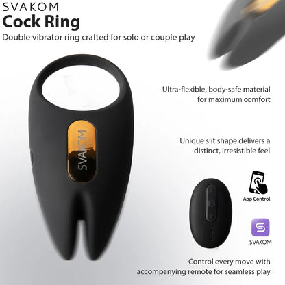 Svakom WINNI 2 Interactive Vibrating Rabbit Cock Ring with app control and remote control features shown on white background.