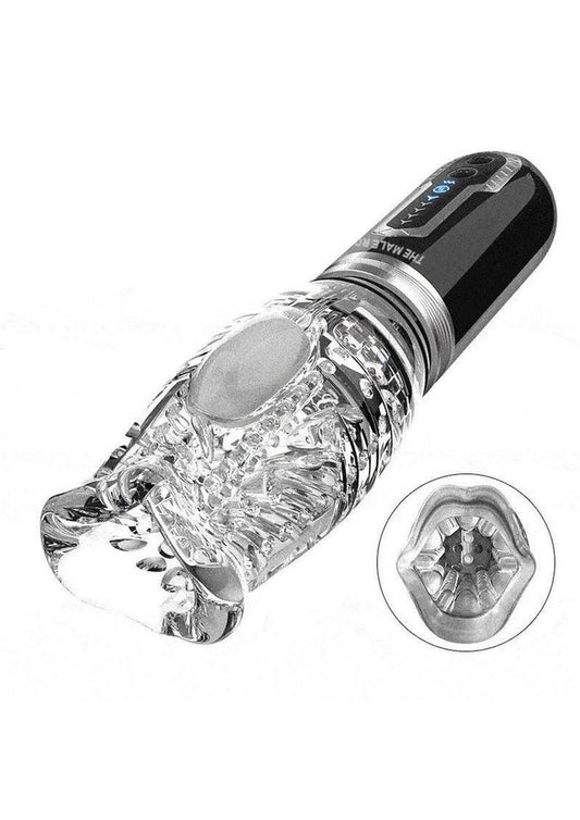 The Male Rose 3 rechargeable thrusting rotating masturbator with lips and mouth entry featured on white background