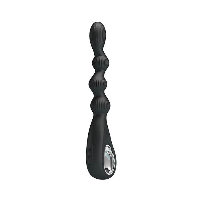 Front view of Velvet Touch Beaded Anal Vibrator showing smooth, beaded shaft and tapered tip