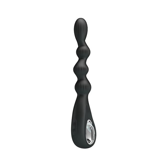 Front view of Velvet Touch Beaded Anal Vibrator showing smooth, beaded shaft and tapered tip